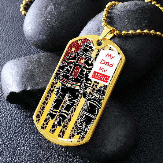My Dad My Hero Firefighter Graphic Dog Tags Necklace