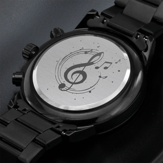 Musical Note Engraved Black Watch