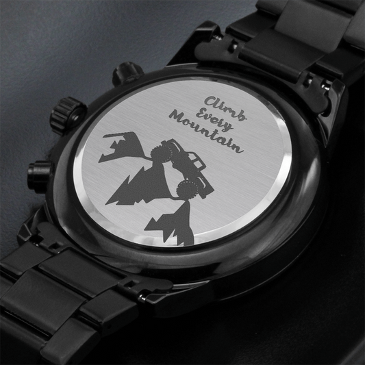 Climb Every Mountain Truck Engraved Black Chronograph Watch