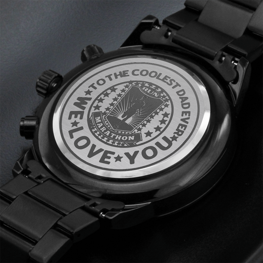 To the Coolest Dad Marathon Runner Engraved Design Black Chronograph Watch
