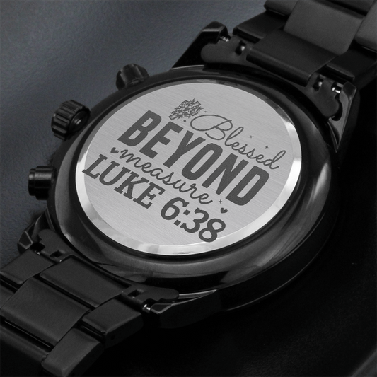 Blessed Beyond Measure Faith Based Engraved Black Chronograph Watch