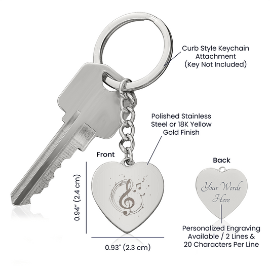 Musical Note Engraved Heart Shape Keychain
