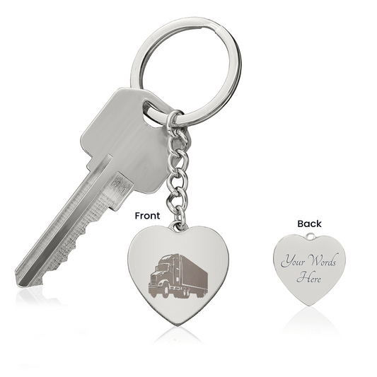 18-wheeler Truck Driver Engraved Heart Keychain