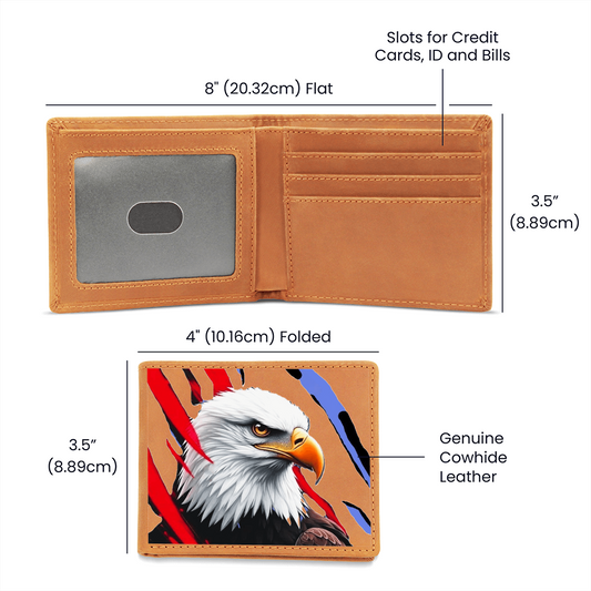 Cartera de cuero con gráfico de rayas coloridas de águila calva de EE. UU.