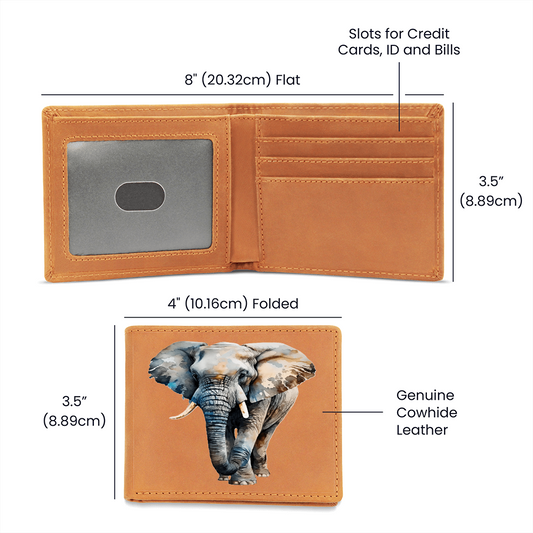 Cartera de cuero con gráfico de elefante majestuoso