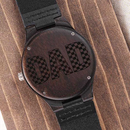 Checkered Dad Happy Father's Day Engraved Wooden Watch