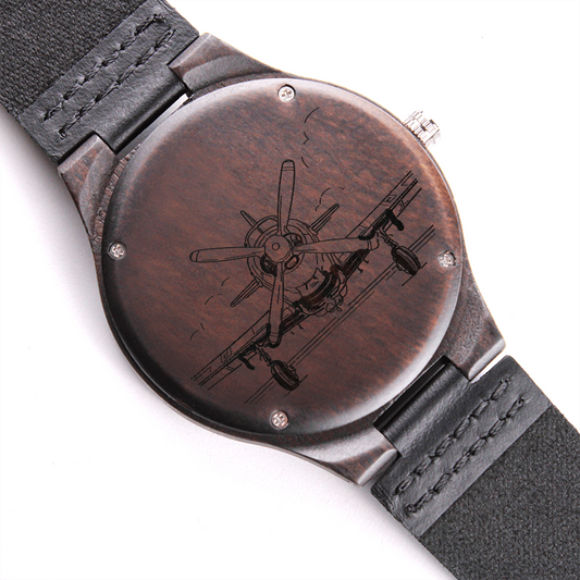 Men's Small Airplane Wooden Engraved Luxury Watch