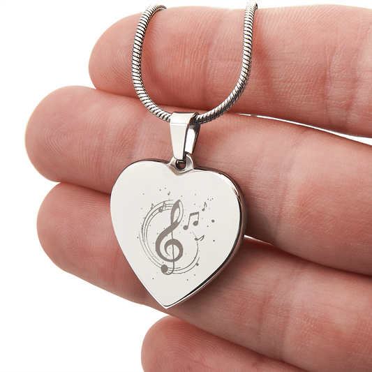 Musical Note Engraved Heart Shape Necklace