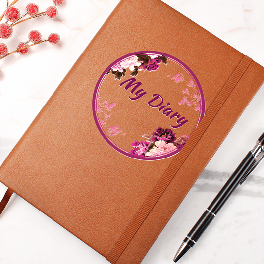 My Diary in Floral Circle Graphic Leather Journal Notebook