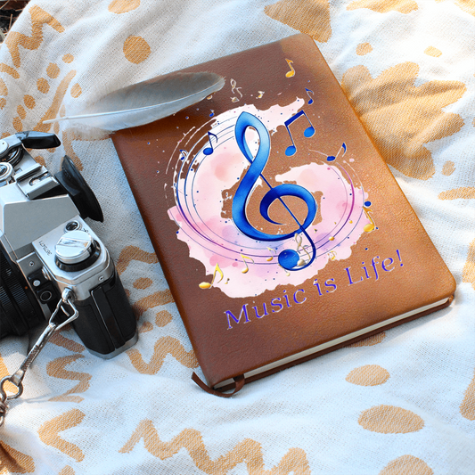 Music is Life Musical Notes Graphic Leather Journal