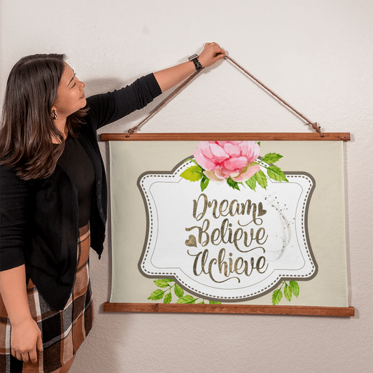 Dream Believe Achieve Inspirational Wood Framed Wall Tapestry