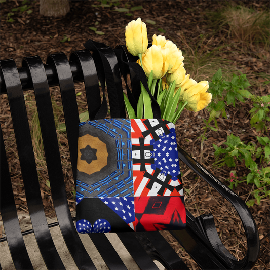 USA Patchwork Design Classic Tote Bag Available in 3 Sizes