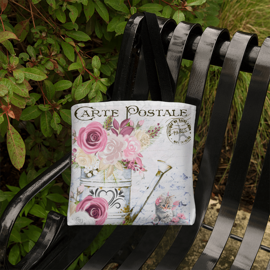 Flowers & Kitten Carte Postale Design Classic Tote Bag