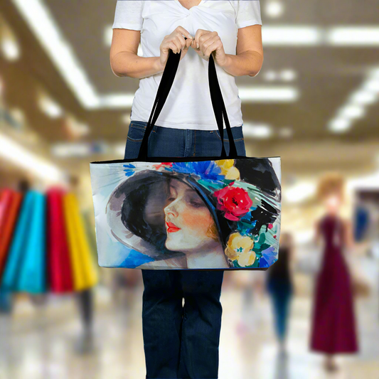 Fashionable Vintage Woman's Face with Bonnet Weekender Tote Bag