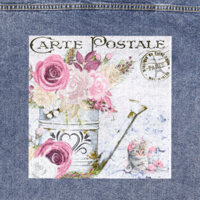 Flowers & Kitten Design Carte Postale Oversized Women's DTG Denim Jacket
