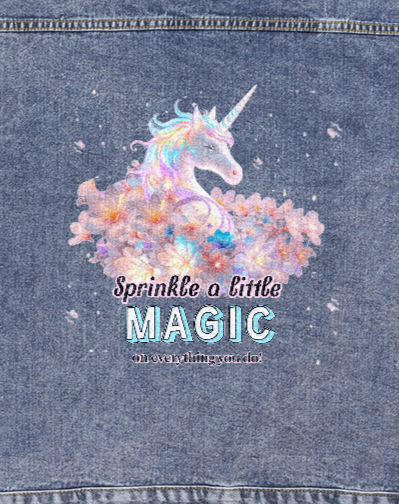 Magical Unicorn Sprinkle a Little Magic Oversized Women's DTG Denim Jacket