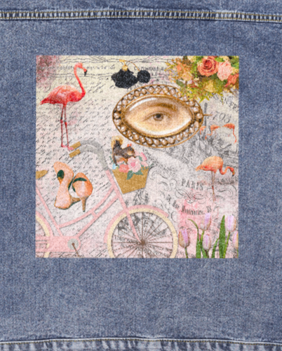 Pink Paris Collage Oversized Women's DTG Denim Jacket