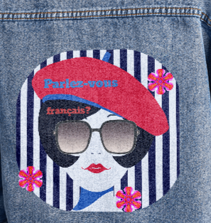Parlez-vous francais? French Girl with Beret Oversized Women's DTG Denim Jacket