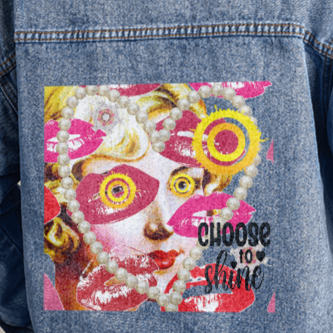 Choose to Shine Fashion Collage Oversized Women's DTG Denim Jacket