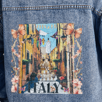 Cobblestone Street in Italy Collage Oversized Women's DTG Denim Jacket