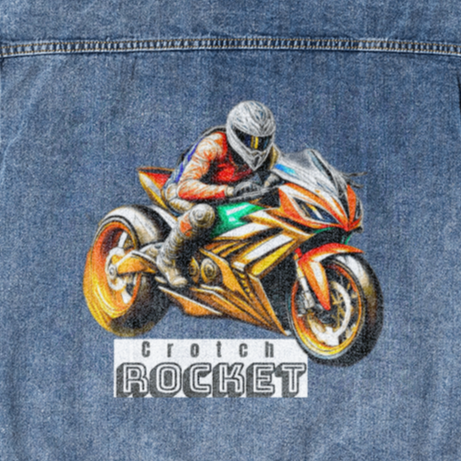Crotch Rocket Motorcycle Men's DTG Denim Jacket