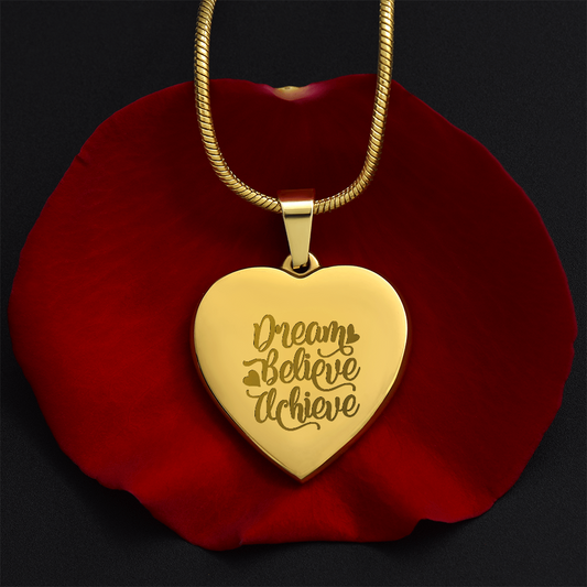 Dream Believe Achieve Motivational Engraved Heart Necklace