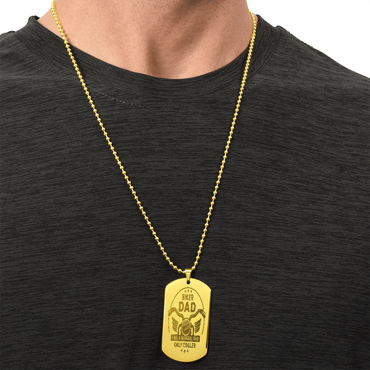 Cool Biker Dad Engraved Dog Tags Necklace