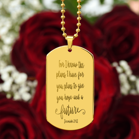 Plans for Hope and a Future Scripture Engraved Dog Tags Necklace