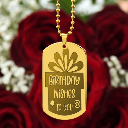 Birthday Wishes to You Engraved Graphic Dog Tags Necklace