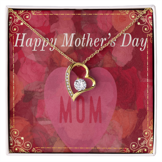 Happy Mother's Day Mom Red Roses with Forever Love Necklace