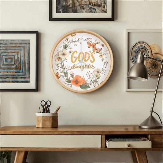 God's Daughter Faith Based Floral Wood Frame Round 10" Clock