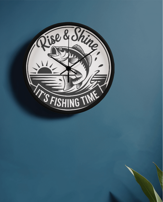 Rise & Shine Its Fishing Time Wood Frame 10" Clock