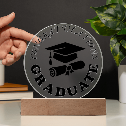 Placa circular impresa en acrílico con luces LED para felicitaciones de graduado