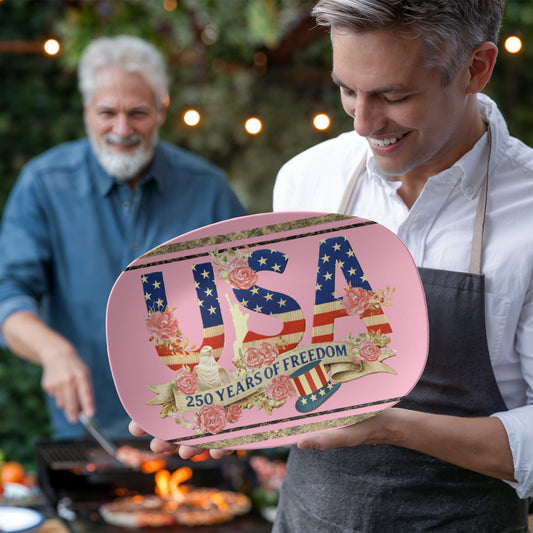 Pink USA 250 Years of Freedom Floral 10" x 14" Oval Serving Platter