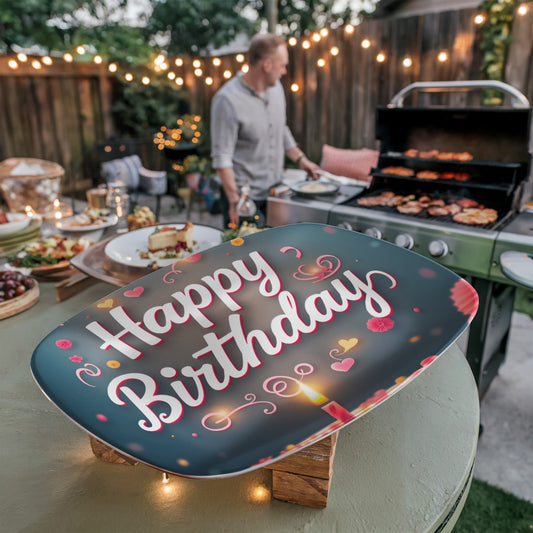 Happy Birthday Cake & Candle 10" x 14" Oval Serving Platter