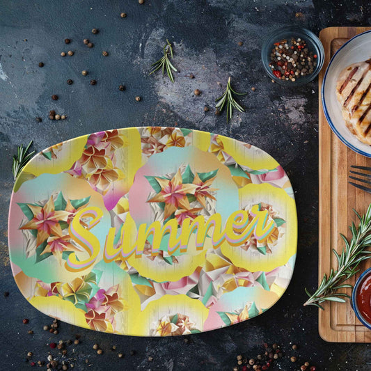Colorful Pattern Summer Design 10" x 14" Oval Serving Platter