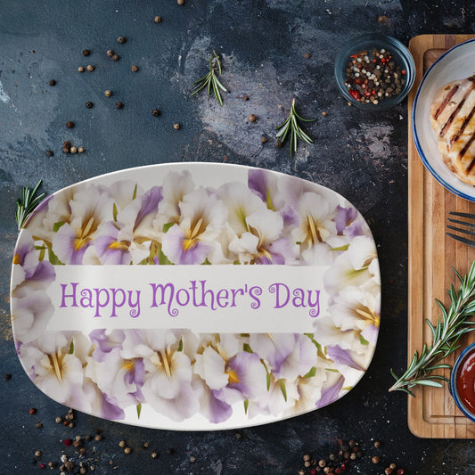 Happy Mother's Day Purple Flowers 10”x14” Oval Serving Platter