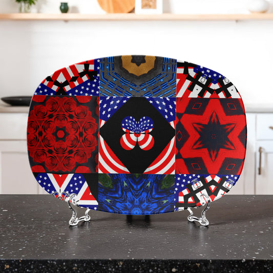 USA Patchwork Design 10” x 14” Oval Serving Platter