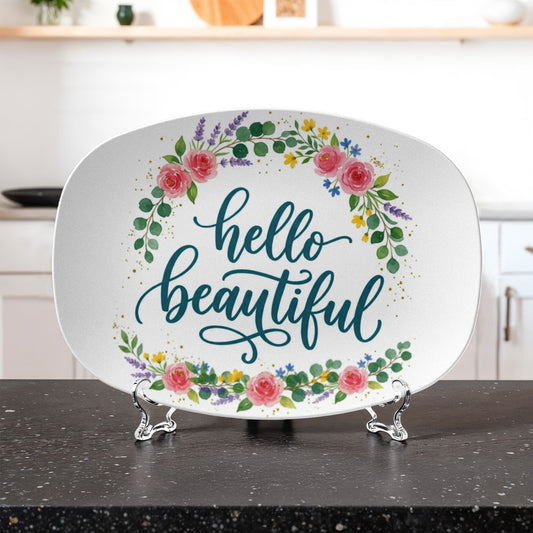 Floral Hello Beautiful 10”x14” Oval Serving Platter
