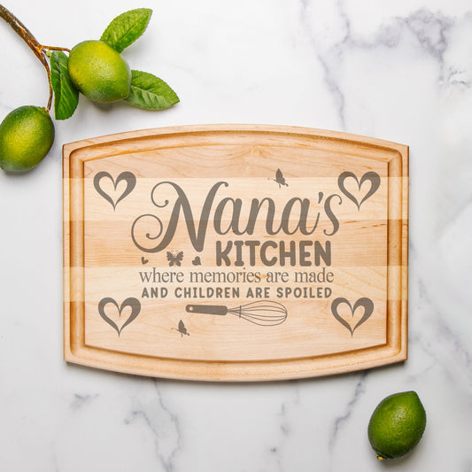 Nana's Kitchen Arched Wood Cutting Board with Groove - 12" x 9"