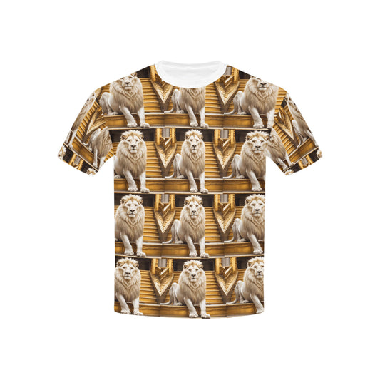 Camiseta infantil con estampado de león blanco en la escalera (fabricada en EE. UU.)