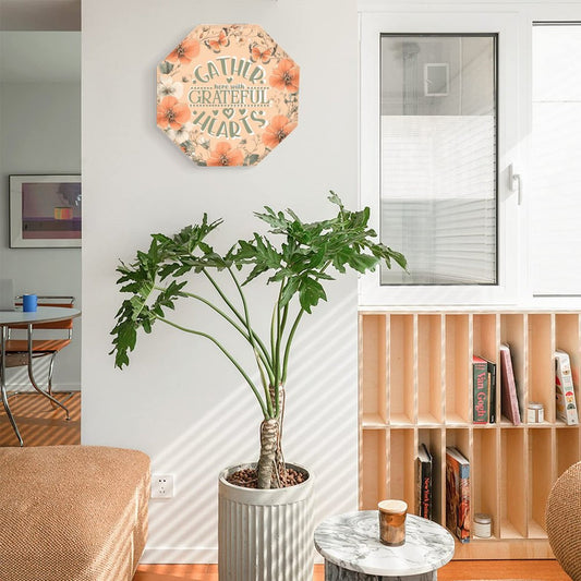 Gather Here with Grateful Hearts Orange Octagonal Metal Decorative Sign - 12"x12"