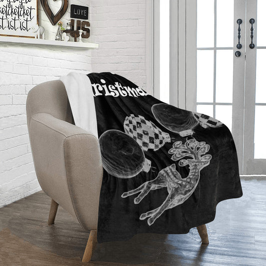 Merry Christmas Black and White Ultra-Soft Micro Fleece Blanket 40" x 50" (Made in USA)