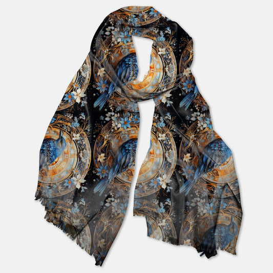 Blue Birds on Navy Pashmina Scarf