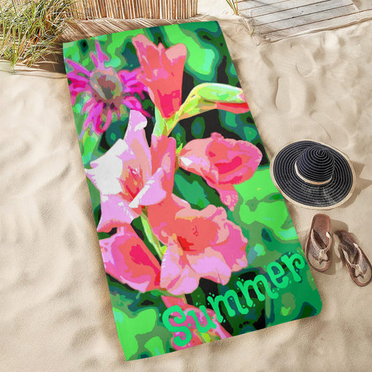 Pink Gladiolas in Summer Beach Towel 31" x 71" ( Made in USA)