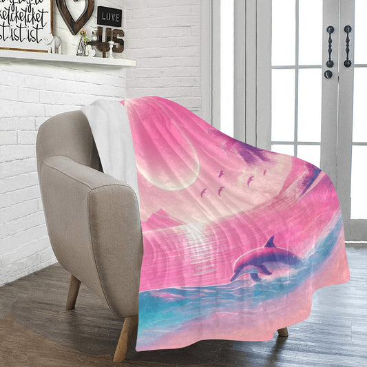 Pink Dolphin Ultra-Soft Micro Fleece Blanket 50" x 60" (Made in USA)