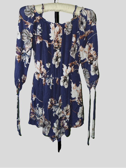 One Clothing Los Angeles Blue Floral Blouse with Straps- size Small