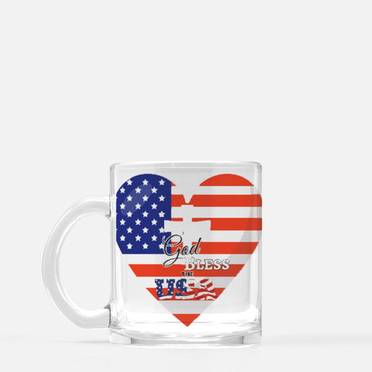 God Bless the USA 10 oz Clear Glass Mug