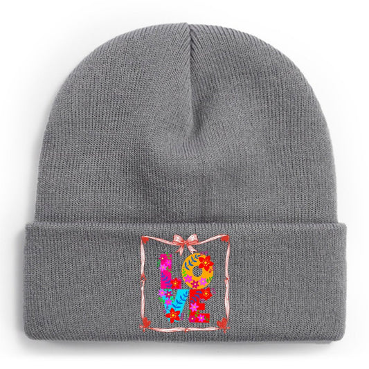Floral LOVE Knit Warm Winter Beanie Hat (Made in USA)
