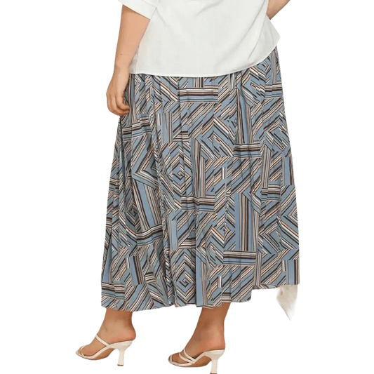 Plus Geometric Pleated Skirt Deep Teal Basic Style Maxi Length